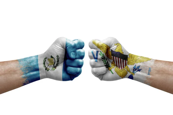 Two Hands Punch Each Others White Background Country Flags Painted — Stockfoto