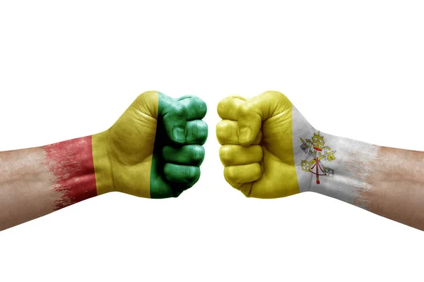 Two Hands Punch Each Others White Background Country Flags Painted — Stock Photo, Image