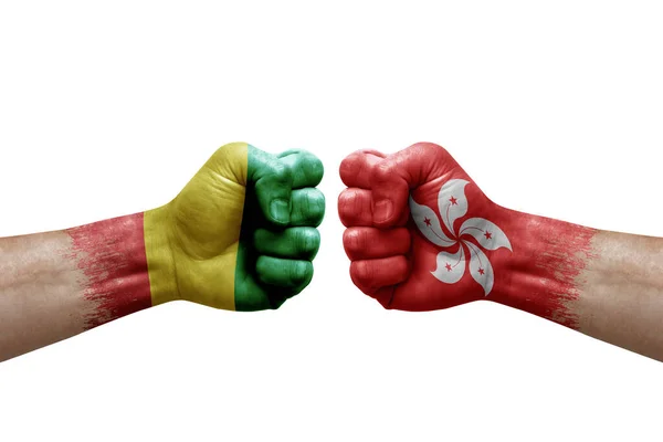 Two Hands Punch Each Others White Background Country Flags Painted — Fotografia de Stock