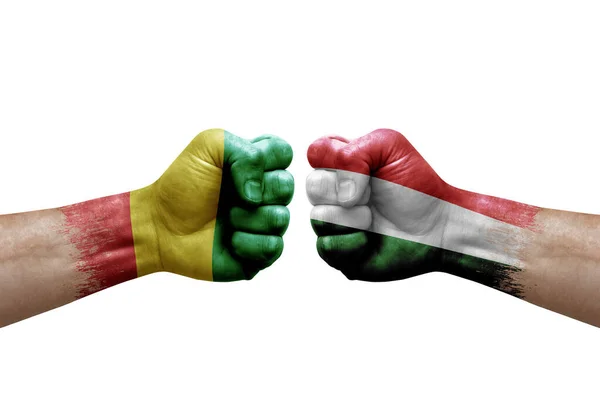 Two Hands Punch Each Others White Background Country Flags Painted — Stock Photo, Image