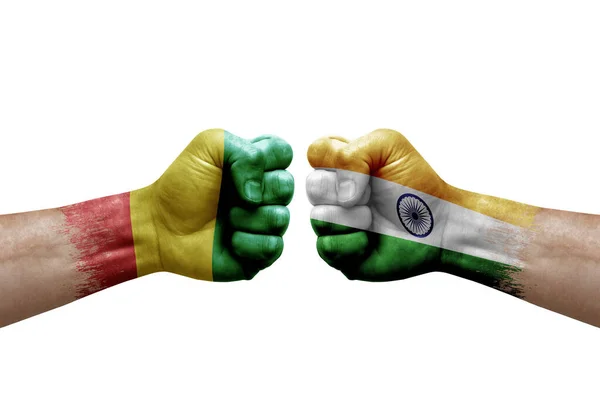 Two Hands Punch Each Others White Background Country Flags Painted — Stockfoto