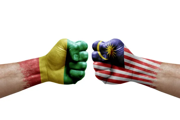 Two Hands Punch Each Others White Background Country Flags Painted — Stock Photo, Image