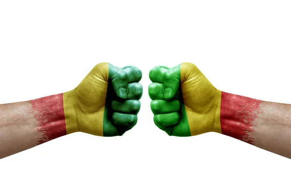 Two Hands Punch Each Others White Background Country Flags Painted — Zdjęcie stockowe