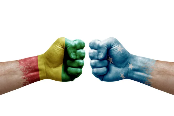 Two Hands Punch Each Others White Background Country Flags Painted — Stock Photo, Image