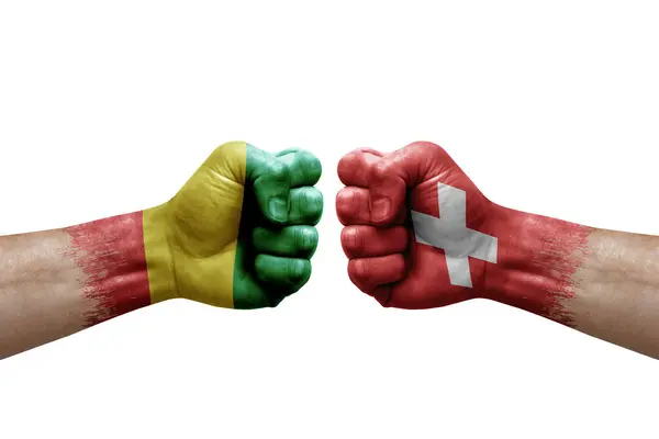 Two Hands Punch Each Others White Background Country Flags Painted — Zdjęcie stockowe