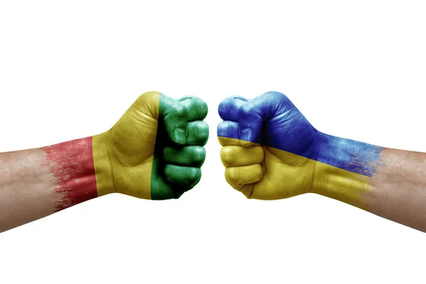 Two Hands Punch Each Others White Background Country Flags Painted — Stock Photo, Image