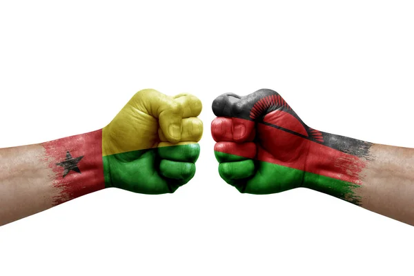 Two Hands Punch Each Others White Background Country Flags Painted — 스톡 사진