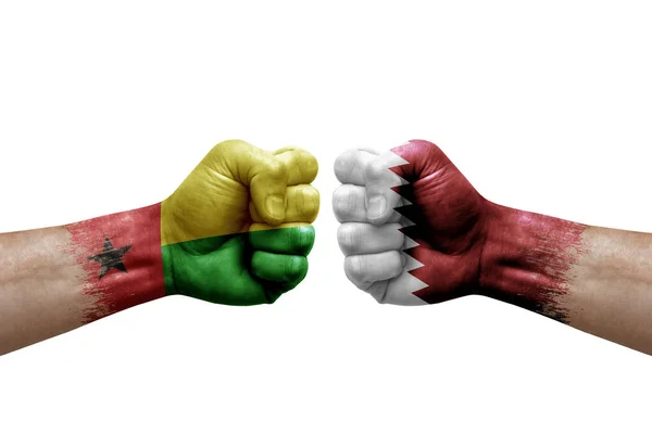 Two Hands Punch Each Others White Background Country Flags Painted — 스톡 사진