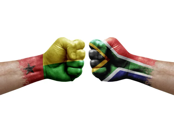 Two Hands Punch Each Others White Background Country Flags Painted — Stockfoto