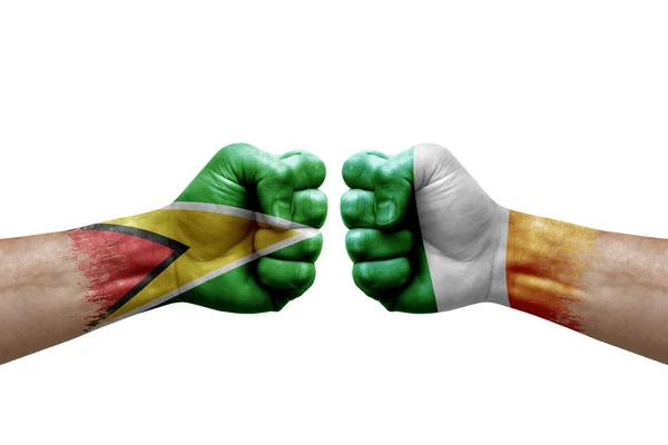 Two Hands Punch Each Others White Background Country Flags Painted — Stock Fotó