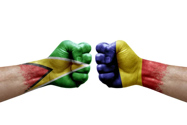 Two Hands Punch Each Others White Background Country Flags Painted — 스톡 사진