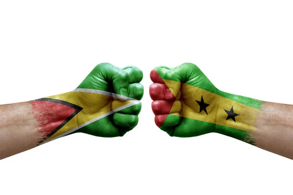 Two Hands Punch Each Others White Background Country Flags Painted — Stok fotoğraf