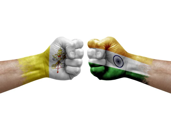 Two Hands Punch Each Others White Background Country Flags Painted — Fotografia de Stock