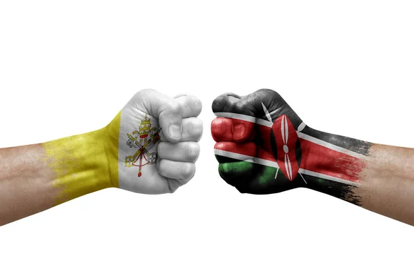 Two Hands Punch Each Others White Background Country Flags Painted — Photo