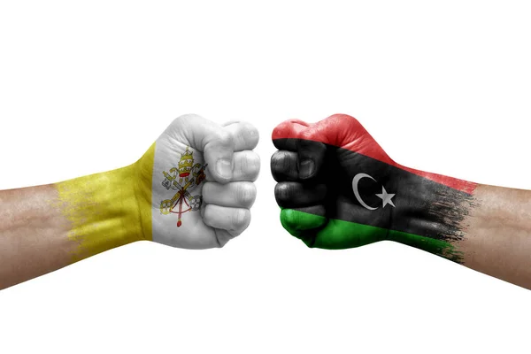 Two Hands Punch Each Others White Background Country Flags Painted — Stockfoto