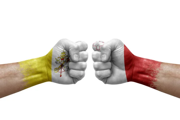 Two Hands Punch Each Others White Background Country Flags Painted — Zdjęcie stockowe