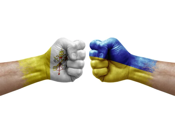 Two Hands Punch Each Others White Background Country Flags Painted — Stock Photo, Image