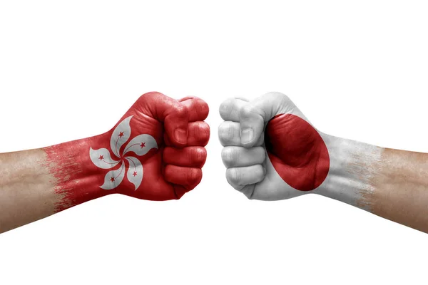 Two Hands Punch Each Others White Background Country Flags Painted — 스톡 사진