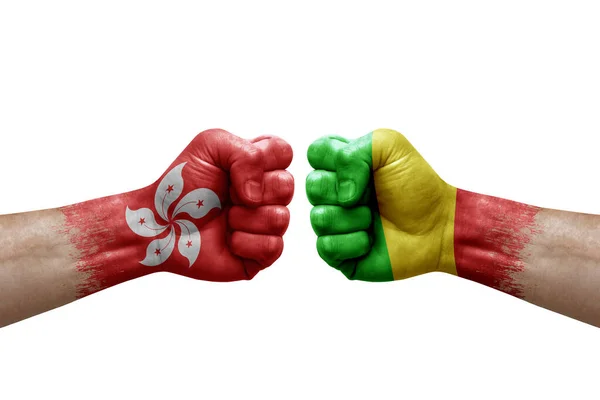 Two Hands Punch Each Others White Background Country Flags Painted — Stock Fotó