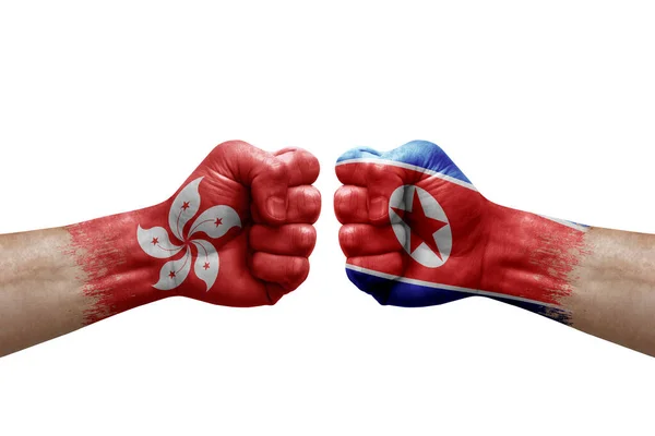 Two Hands Punch Each Others White Background Country Flags Painted — Stock Photo, Image