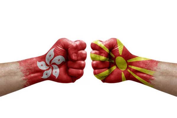 Two Hands Punch Each Others White Background Country Flags Painted — Stockfoto