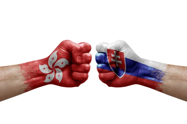 Two Hands Punch Each Others White Background Country Flags Painted — Zdjęcie stockowe