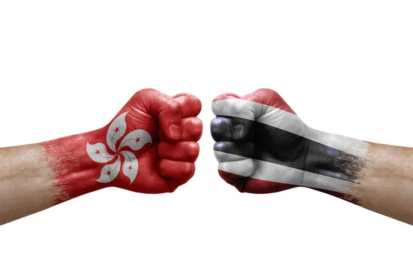 Two Hands Punch Each Others White Background Country Flags Painted — 스톡 사진