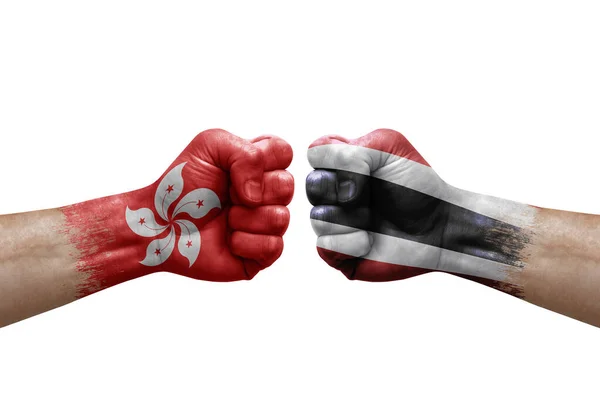 Two Hands Punch Each Others White Background Country Flags Painted — Stock Photo, Image