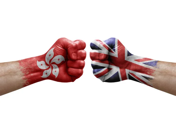 Two Hands Punch Each Others White Background Country Flags Painted — Stockfoto