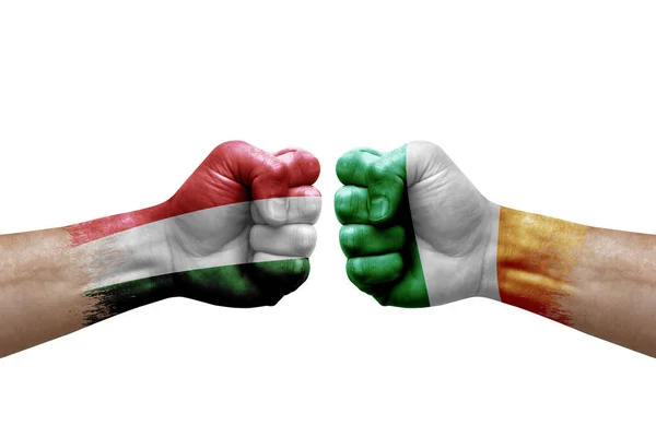 Two Hands Punch Each Others White Background Country Flags Painted — Fotografia de Stock