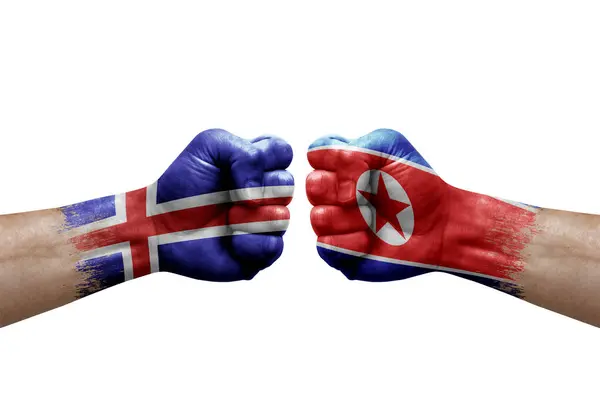 Two Hands Punch Each Others White Background Country Flags Painted — Fotografia de Stock