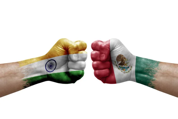 Two Hands Punch Each Others White Background Country Flags Painted — Stock fotografie