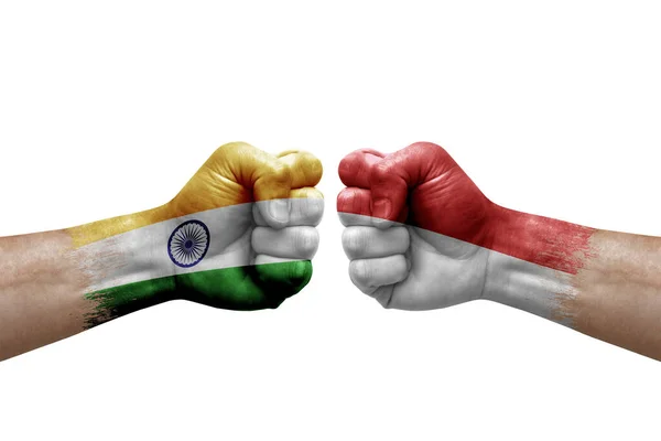 Two Hands Punch Each Others White Background Country Flags Painted — Stockfoto