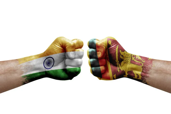 Two Hands Punch Each Others White Background Country Flags Painted — Stock Fotó