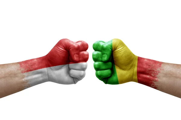 Two Hands Punch Each Others White Background Country Flags Painted — Stock Fotó