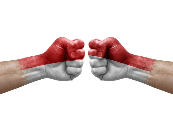 Two Hands Punch Each Others White Background Country Flags Painted — Stok Foto