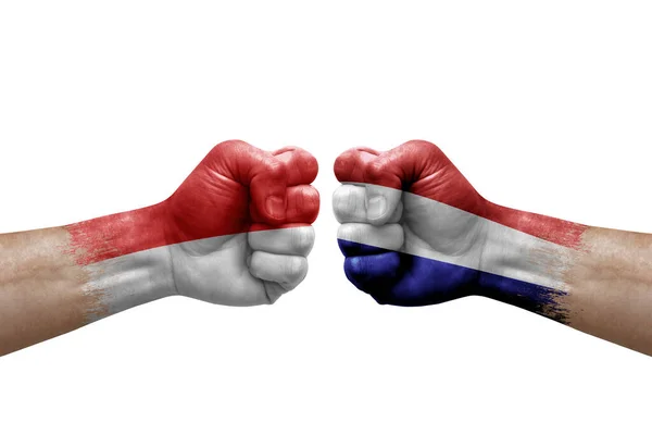 Two Hands Punch Each Others White Background Country Flags Painted — Stock fotografie