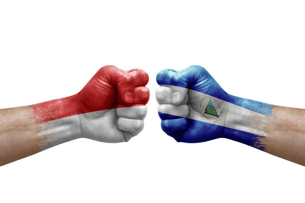 Two Hands Punch Each Others White Background Country Flags Painted — Stock Fotó