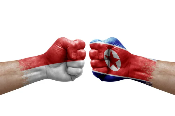 Two Hands Punch Each Others White Background Country Flags Painted — Stockfoto