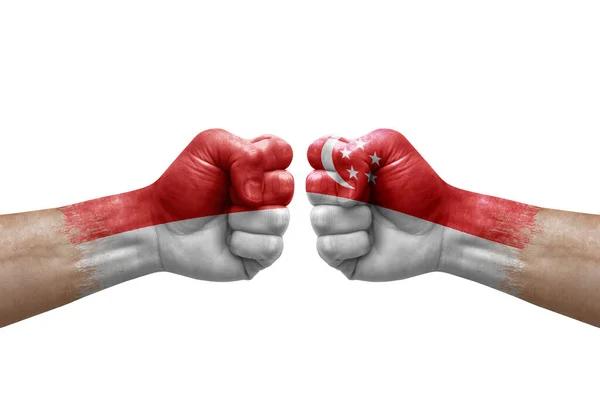 Two Hands Punch Each Others White Background Country Flags Painted — Fotografia de Stock