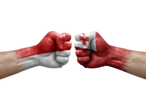 Two Hands Punch Each Others White Background Country Flags Painted — ストック写真