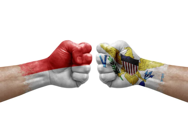 Two Hands Punch Each Others White Background Country Flags Painted — Zdjęcie stockowe