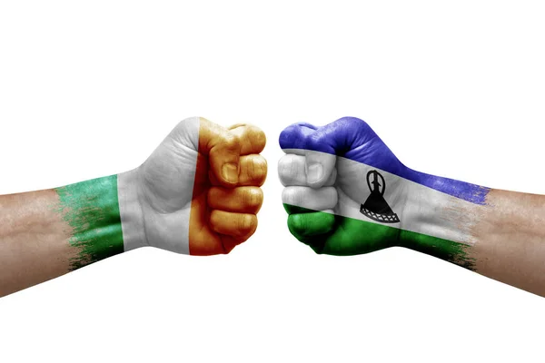 Two Hands Punch Each Others White Background Country Flags Painted — Stockfoto