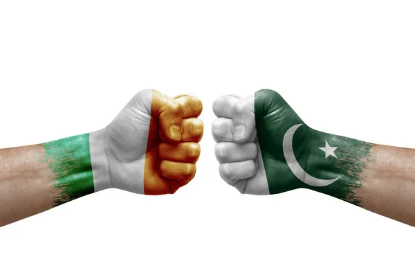 Two Hands Punch Each Others White Background Country Flags Painted — Stockfoto