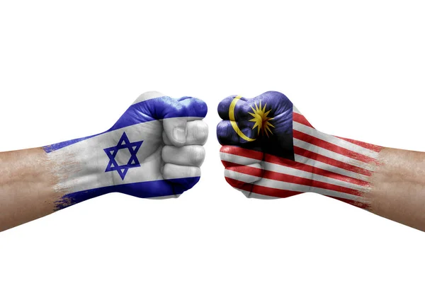 Two Hands Punch Each Others White Background Country Flags Painted — Foto Stock