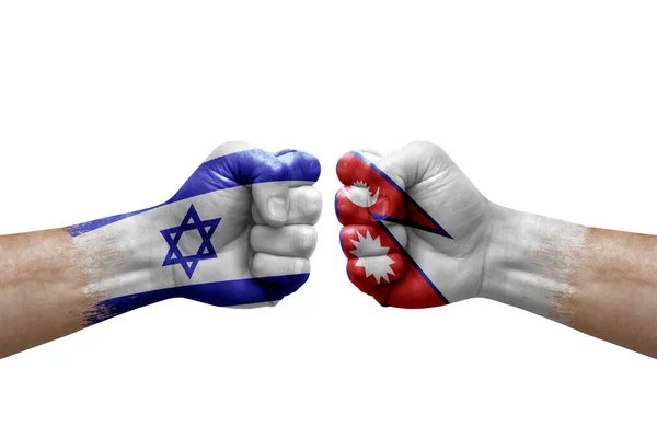 Two Hands Punch Each Others White Background Country Flags Painted — ストック写真