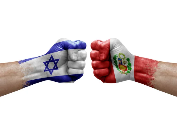 Two Hands Punch Each Others White Background Country Flags Painted — Stock Photo, Image