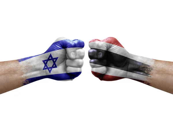 Two Hands Punch Each Others White Background Country Flags Painted — Stockfoto