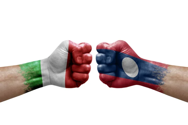 Two Hands Punch Each Others White Background Country Flags Painted — ストック写真