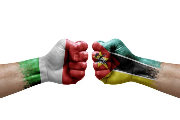 Two Hands Punch Each Others White Background Country Flags Painted — Fotografia de Stock